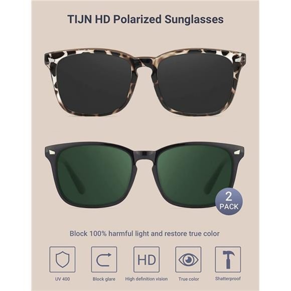 2 Pack Polarized Sunglasses for Women Men Classic Sun Glasses 100% UV Protection - Picture 4 of 7